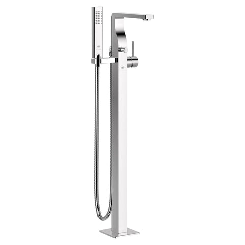 Robinet de bain à installation au plancher Carré avec à douchette et poignée à levier