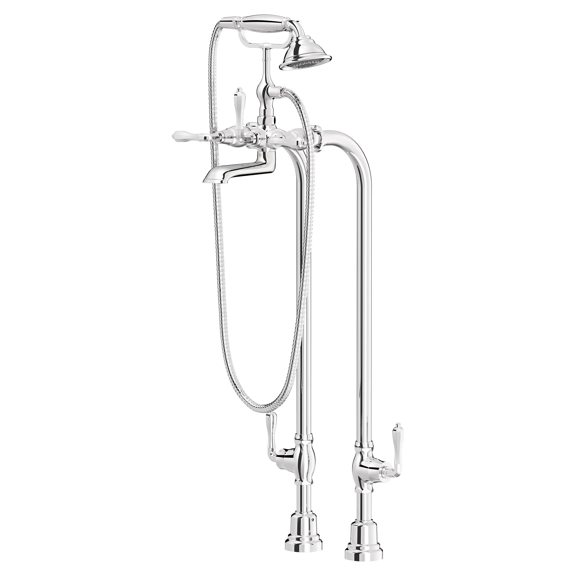 Robinet de bain à installation au plancher Traditionnel avec à douchette et poignées à levier Ashbee // CHROME POLI // 151774_D3510195C.100_1_CDNwebp.webp