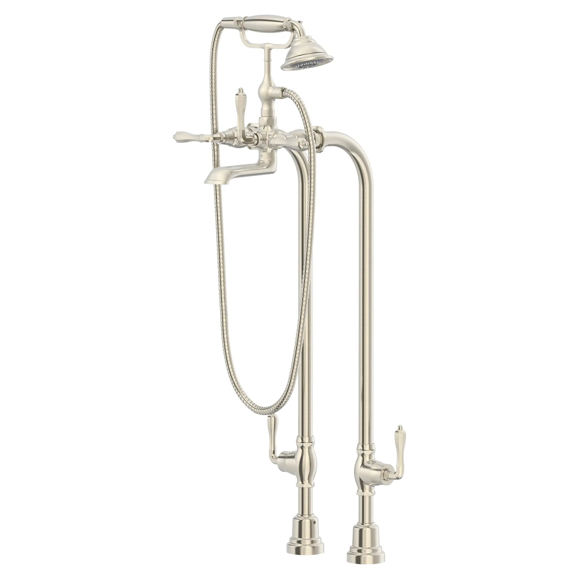 Robinet de bain à installation au plancher Traditionnel avec à douchette et poignées à levier Ashbee // NICKEL BROSSÉ // 151778_D3510195C.144_1_CDNwebp.webp