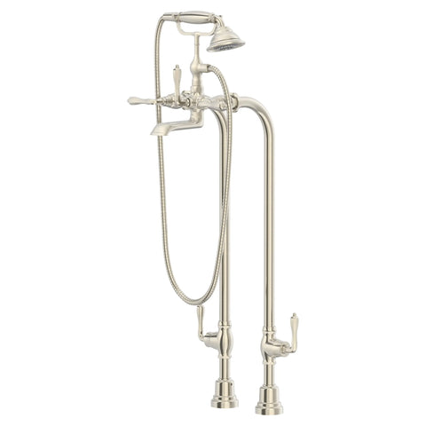 Robinet de bain à installation au plancher Traditionnel avec à douchette et poignées à levier Ashbee