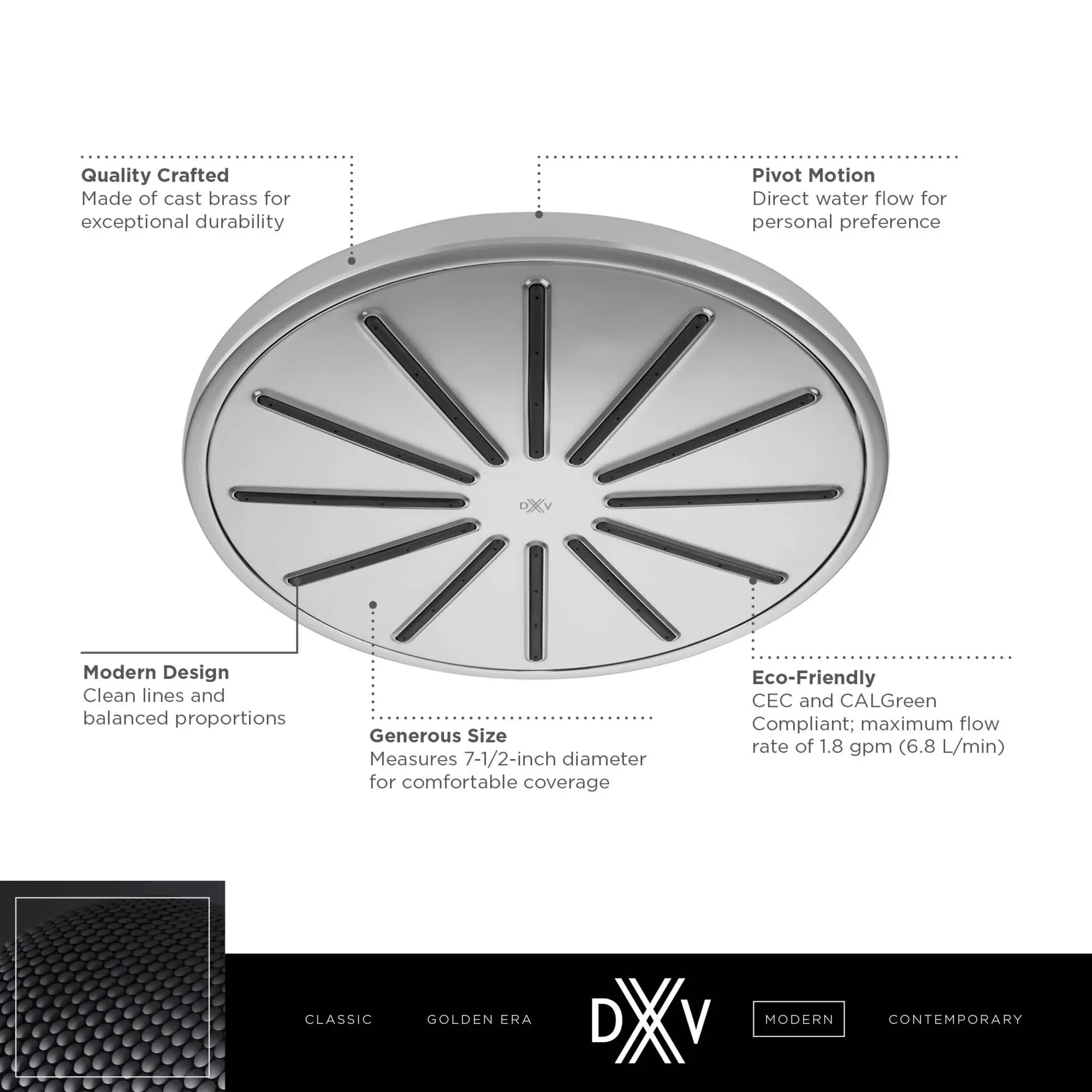 Pomme de douche de 7-1/2 po DXV Modulus // NOIR MAT // 153729_DXV_Modulus_Showerhead_D35120770_Info_1_CDNwebp.webp
