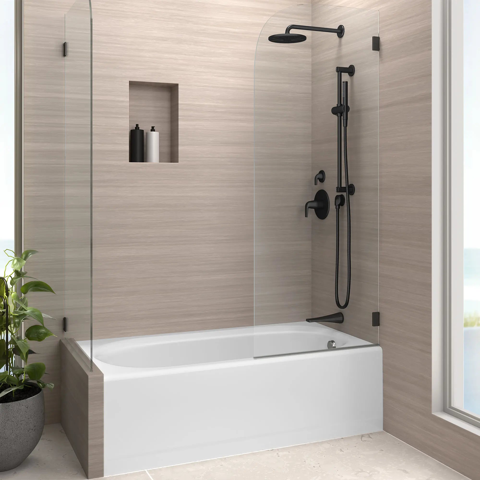 Garniture d’inverseur de 3/2 po ou 4/3 po DXV Modulus avec poignée à levier // NOIR MAT // 159650_Modulus_Environment_D35700317.243_D35120770.243_D35120780.243_D35120F00.243_D35120430.243_D35120760.243_D12461002.415_D1583470.002_0001_Mar2023_0_CDNwebp.webp