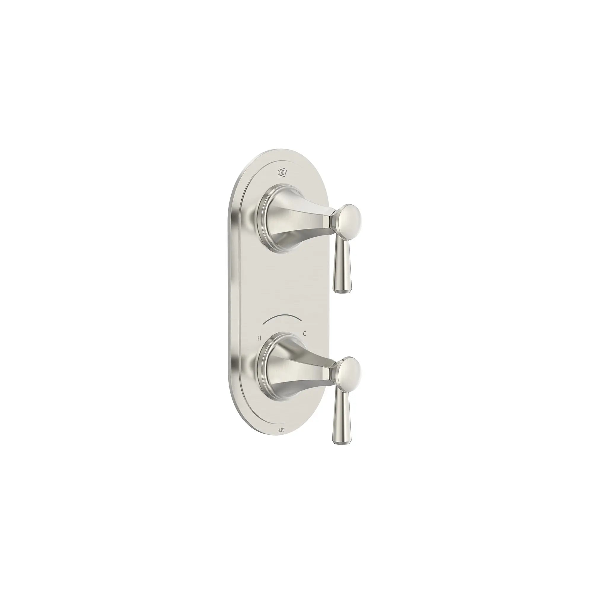 Garniture pour robinet thermostatique à deux poignées Fitzgerald avec poignées à levier // NICKEL BROSSÉ // 159672_Fitzgerald_SiloRight_D35160527.144_0001_Apr2023_CDNwebp.webp