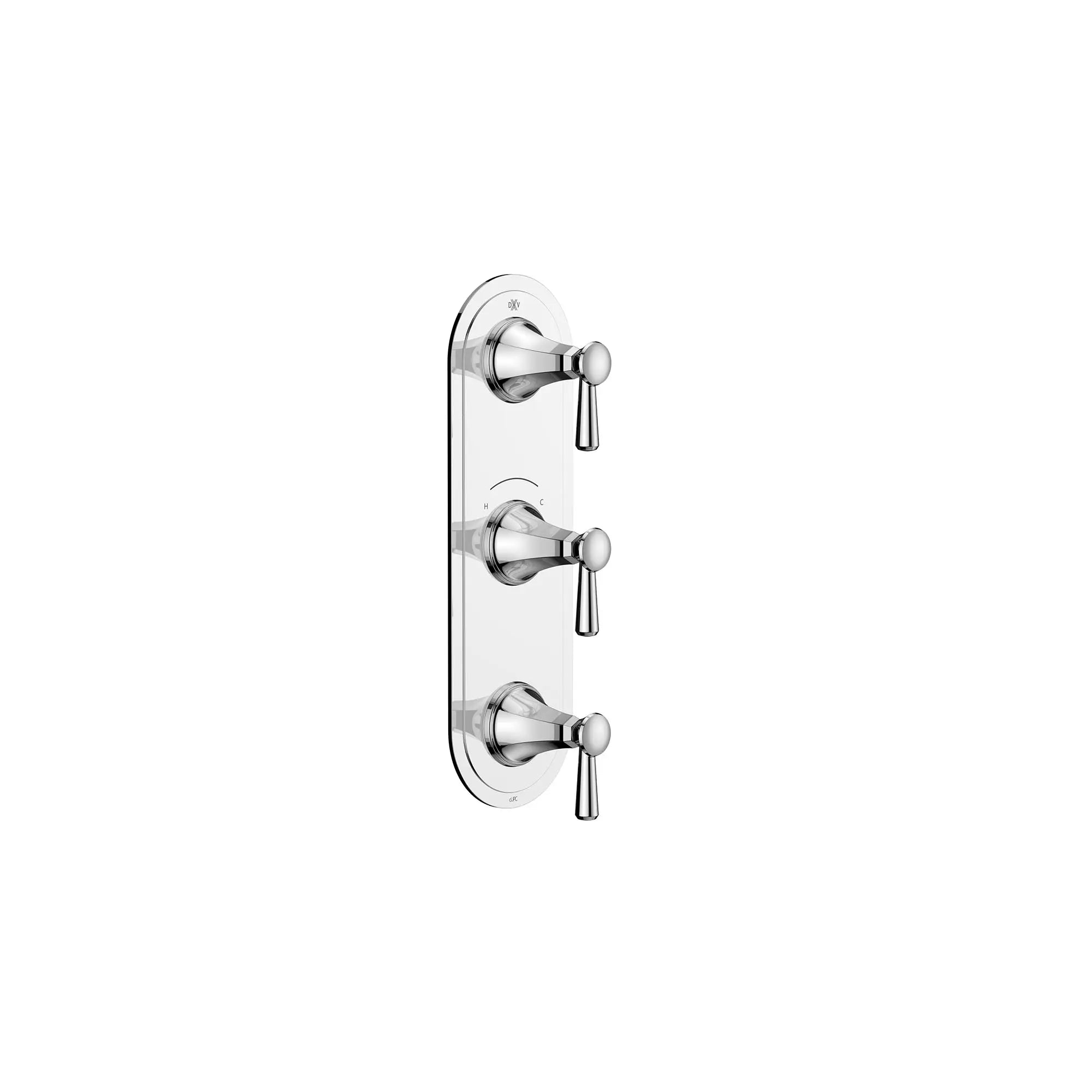 Garniture pour robinet thermostatique à trois poignées Fitzgerald avec poignées à levier // CHROME POLI // 159677_Fitzgerald_SiloRight_D35160537.100_0001_Apr2023_CDNwebp.webp