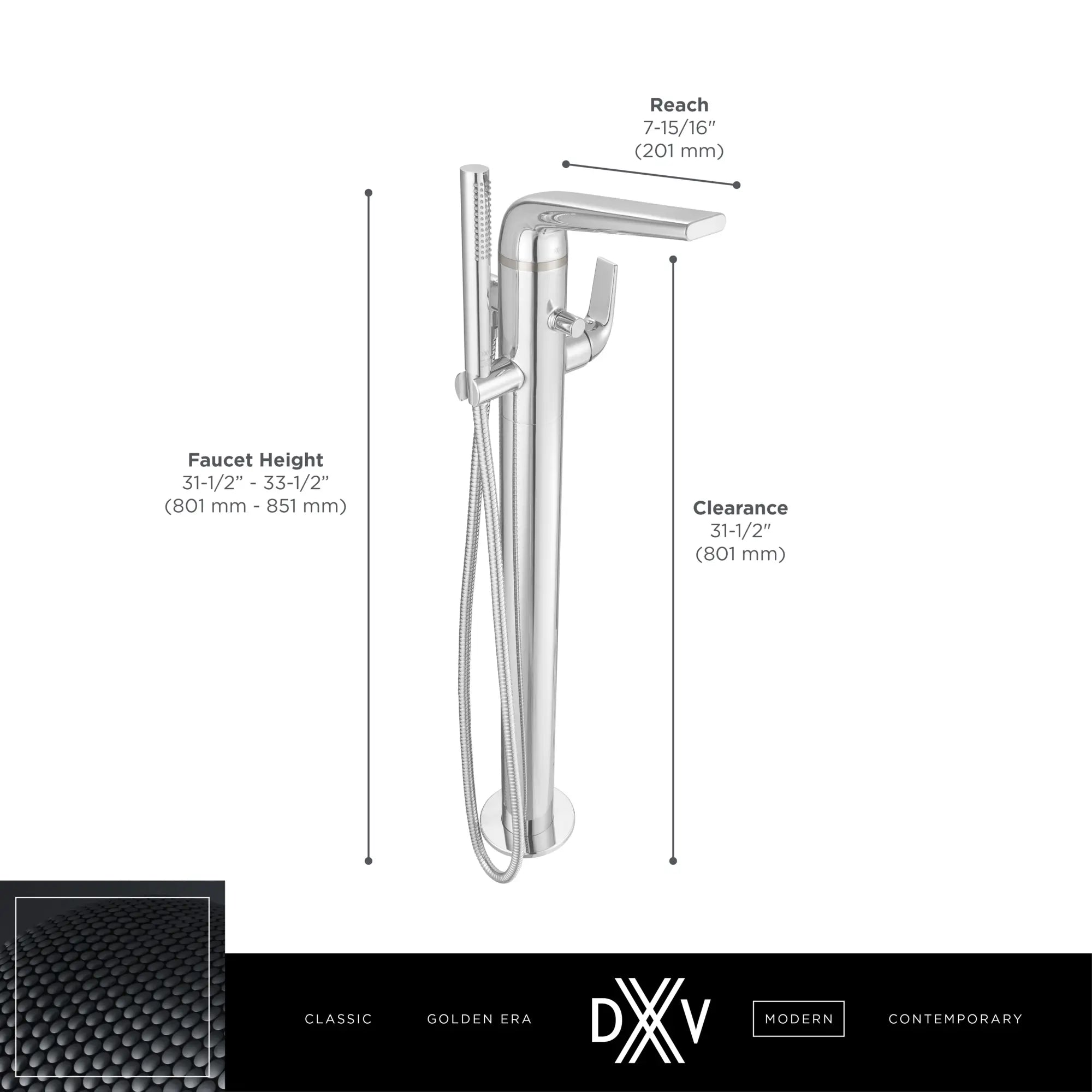 Robinet de bain à installation au plancher DXV Modulus avec à douchette et poignées à levier // NOIR MAT // 159679_DXV_Modulus_Floor_Mount_Tub_Filler_D35120951_2_CDNwebp.webp
