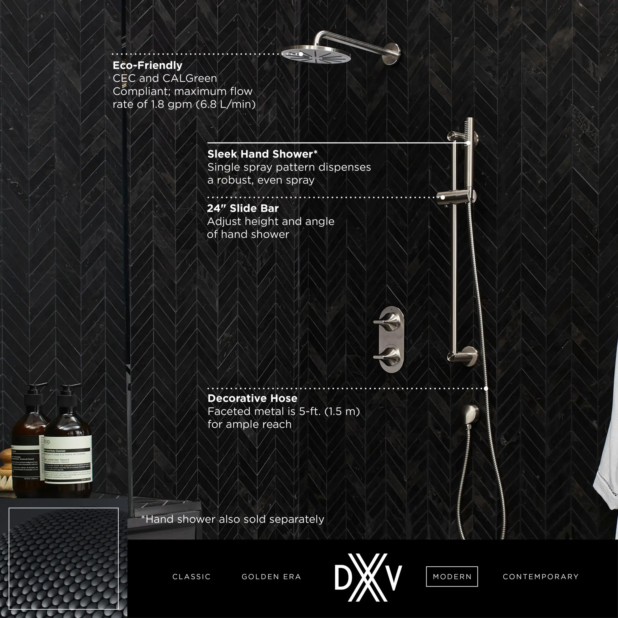 Ensemble de douche personnelle avec douchette DXV Modulus // NOIR MAT // 159690_DXV_Modulus_Shower_Set_D35120780_1_CDNwebp.webp