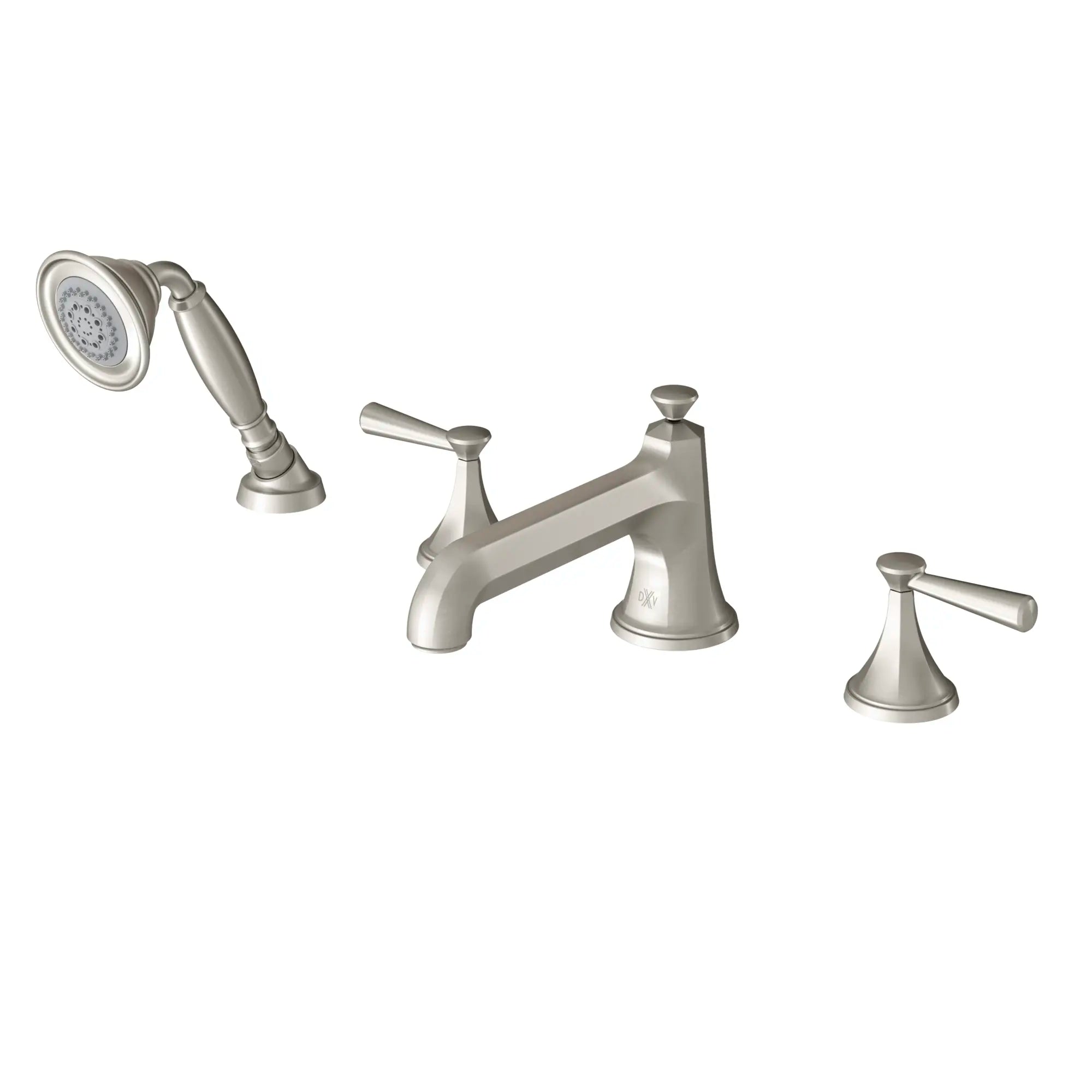 Robinet de bain romain à 2 poignées Fitzgerald avec à douchette et poignées à levier // NICKEL BROSSÉ // 159846_D35160900144_2_0_CDNwebp.webp