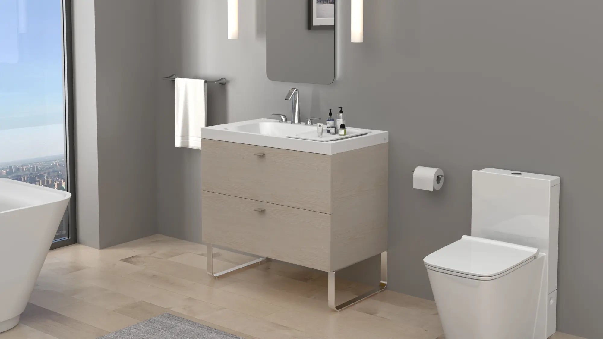 Lavabo de 36 po DXV Modulus - trois trous, G (sur la gauche) // CANVAS WHITE // 159969_B-D19076000100_1_CDNwebp.webp