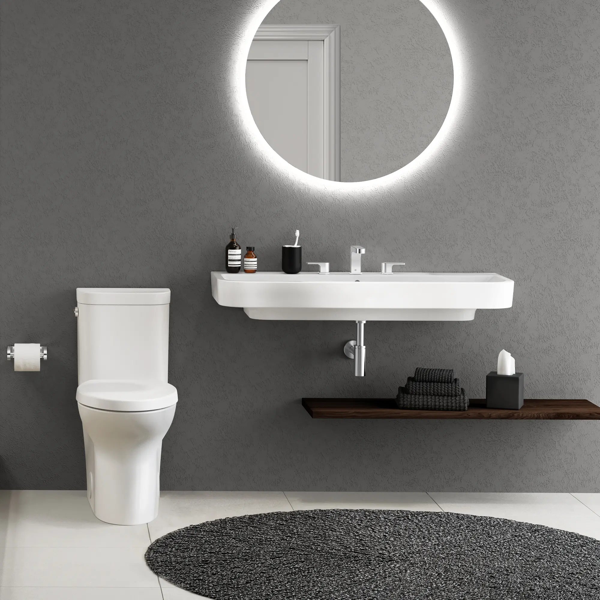 Toilette Equility monopièce à cuvette allongée à hauteur de chaise avec siège // CANVAS WHITE // 159975_D22690A109415_CDNwebp.webp