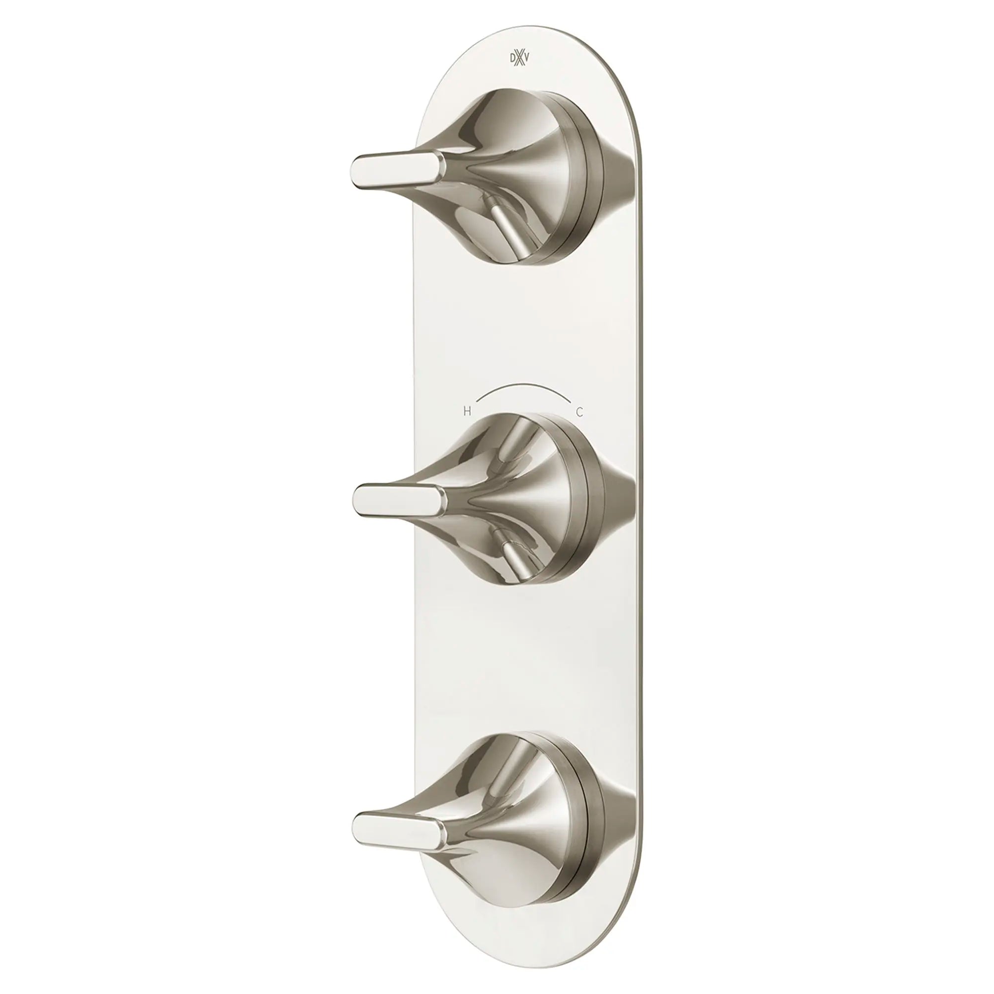 Garniture pour robinet thermostatique à trois poignées DXV Modulus // PLATINUM NICKEL // 160101_D35120537150_3_CDNwebp.webp