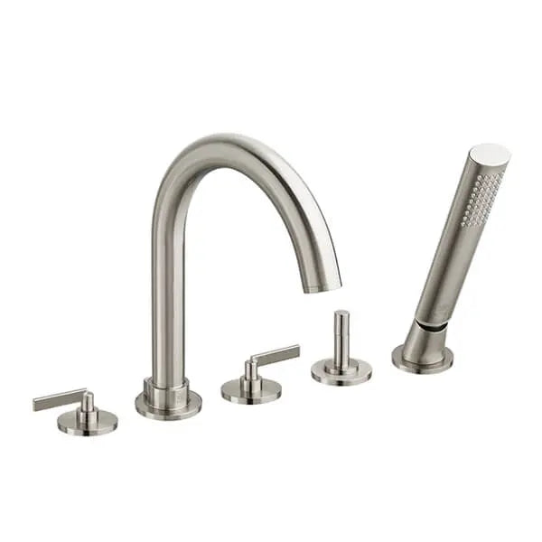 Robinet de bain romain à 2 poignées Percy avec à douchette et poignées à levier // NICKEL BROSSÉ // 160124_D3510590C.144_CDNwebp.webp