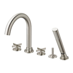 [D3510594C.144] Percy 2-Handle Deck Mount Bathtub Faucet with Hand Shower and Cross Handles - Polished Chrome