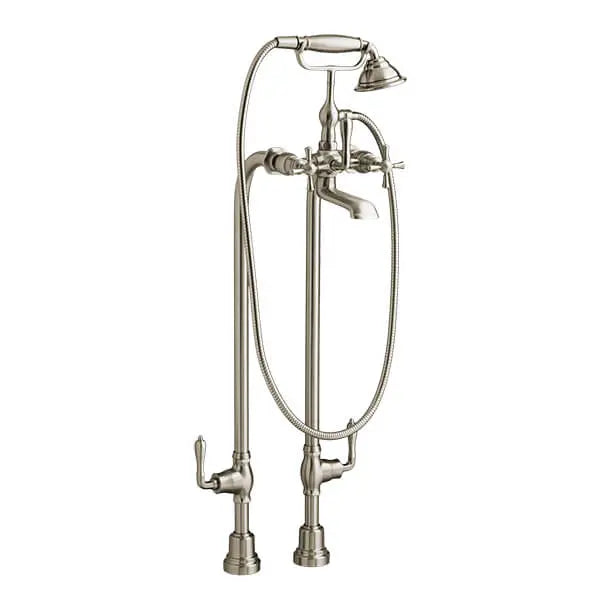 Robinet de bain à installation au plancher Transitionnel avec à douchette et poignées en croix Randall // NICKEL BROSSÉ // 160184_D3510296C.144_CDNwebp.webp