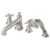 [D35102940.144] Deck Mount Tub Filler with Hand Shower - Cross Handles - Brushed Nickel