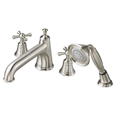 [D35102940.144] Deck Mount Tub Filler with Hand Shower - Cross Handles - Brushed Nickel