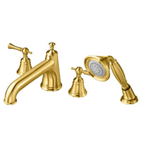 [D3510294C.427] Randall 2-Handle Deck Mount Bathtub Faucet with Hand Shower and Cross Handles - Satin Brass