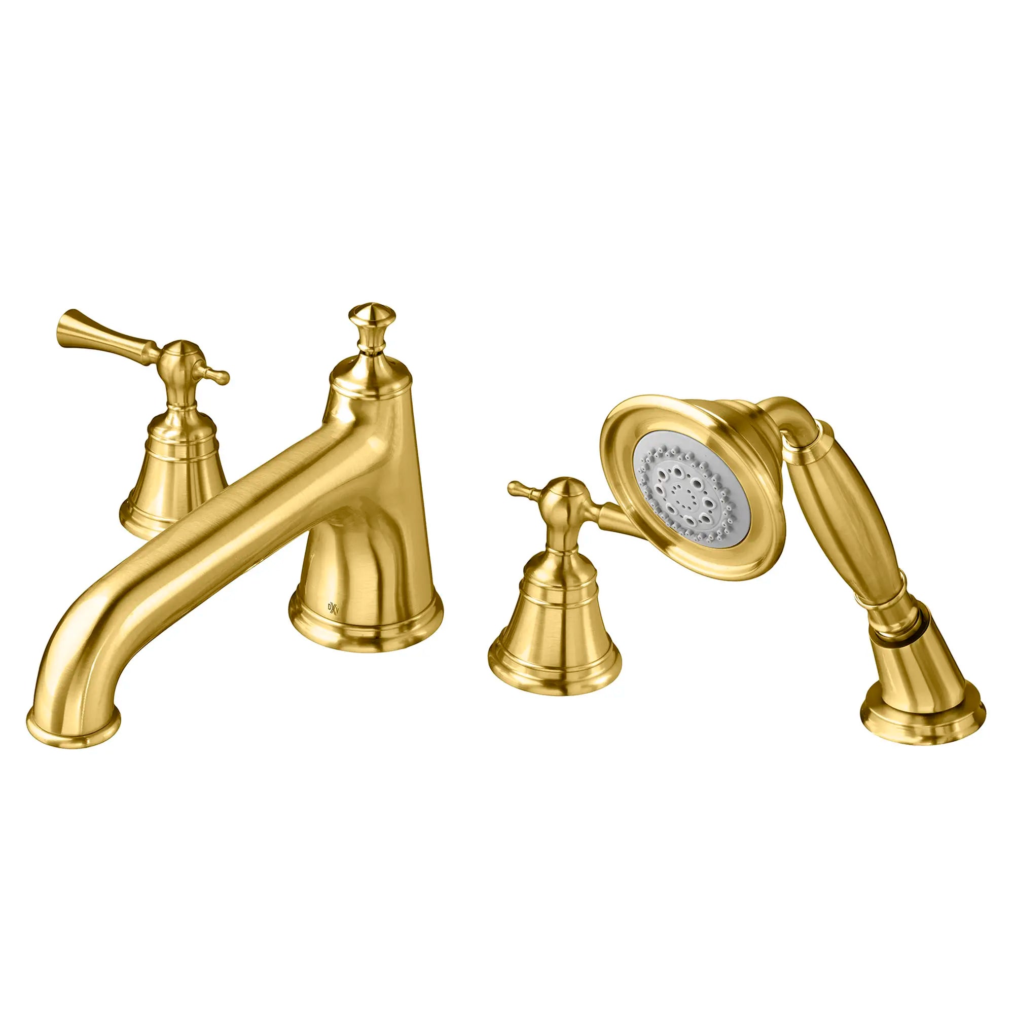 Robinet de bain romain à 2 poignées Randall avec à douchette et poignées en croix // SATIN BRASS // 160195_D35102900427_1_CDNwebp.webp