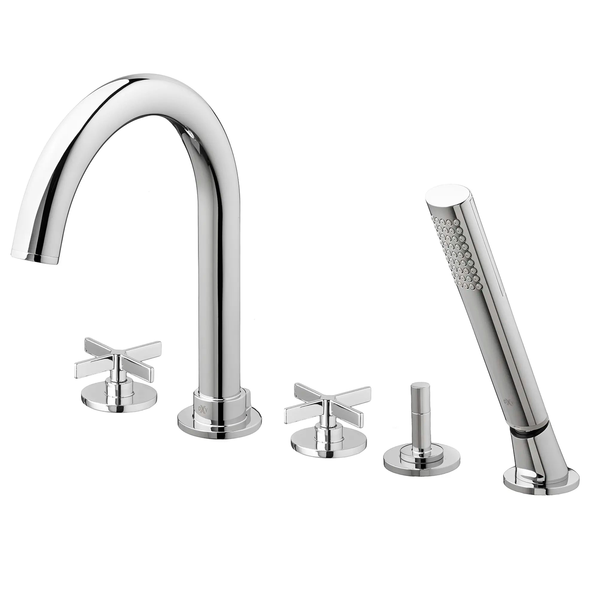 Robinet de bain romain à 2 poignées Percy avec à douchette et poignées en croix // CHROME POLI // 160252_D35105940100_1_0_CDNwebp.webp