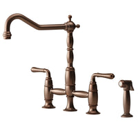 [D35402250.110] Victorian 2-Handle Widespread Bridge Kitchen Faucet with Side Spray and Lever Handles - Polished Chrome