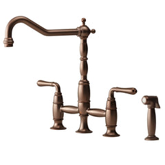 [D35402250.110] Victorian 2-Handle Widespread Bridge Kitchen Faucet with Side Spray and Lever Handles - Polished Chrome