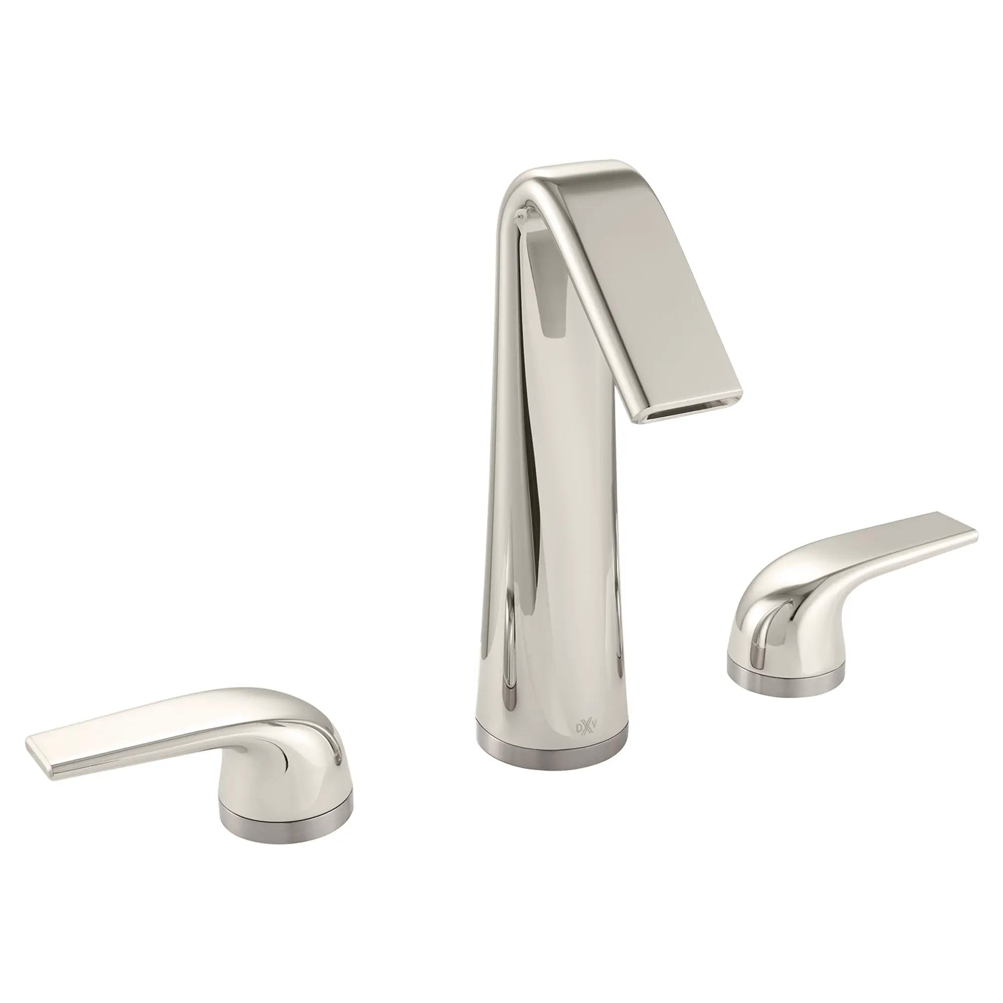 Robinet bec arqué de lavabo espacé à 2 poignées DXV Modulus avec Indicateurs rouge et bleu sur les poignées à levier  // PLATINUM NICKEL // 227014_D35120822RB.150_0_CDNwebp.webp