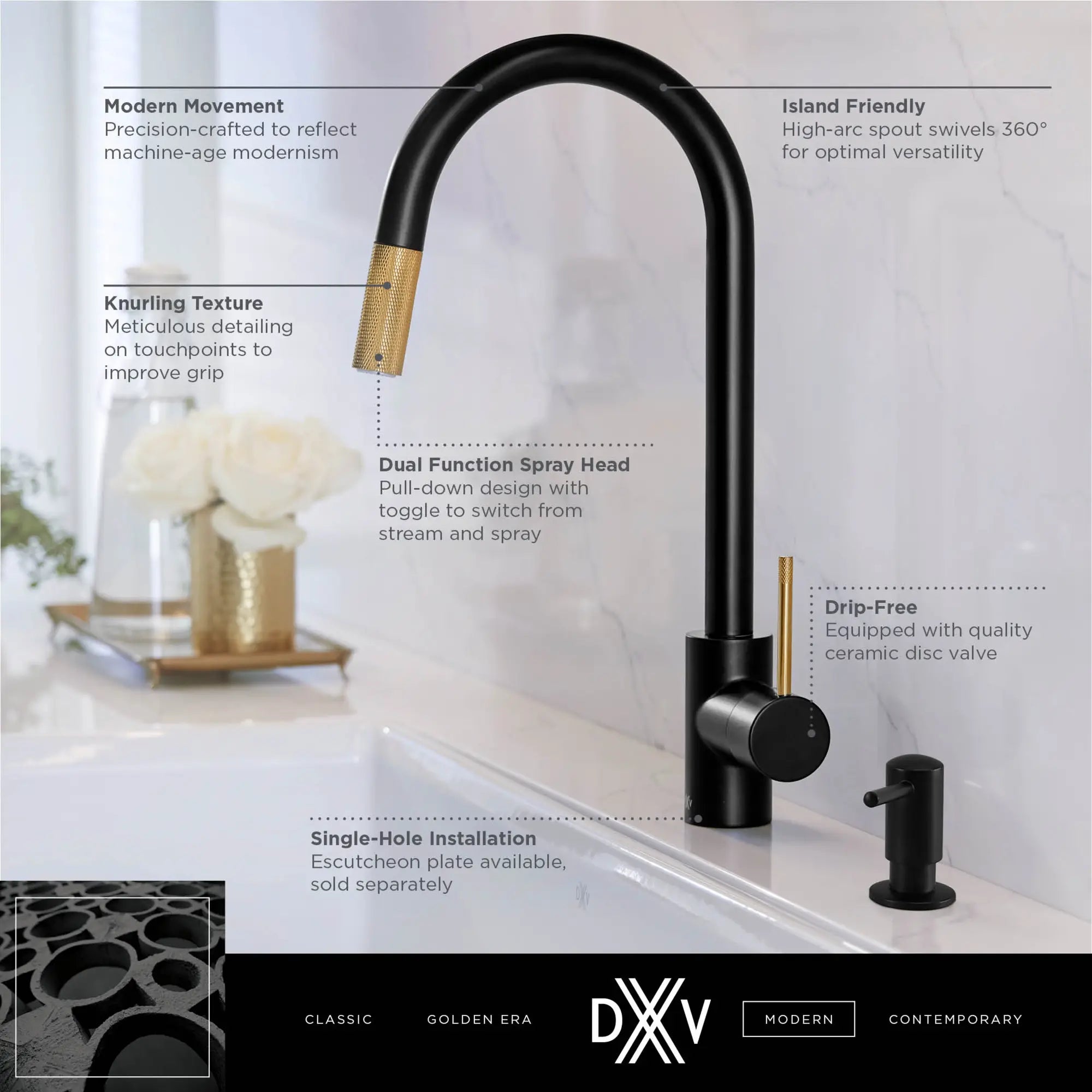 Robinet de bar rétractable vers le bas Etre // CHROME POLI // 2459_DXV_Etre_Pull-Down_Kitchen_Faucet_D35404300_Info_1_0_CDNwebp.webp