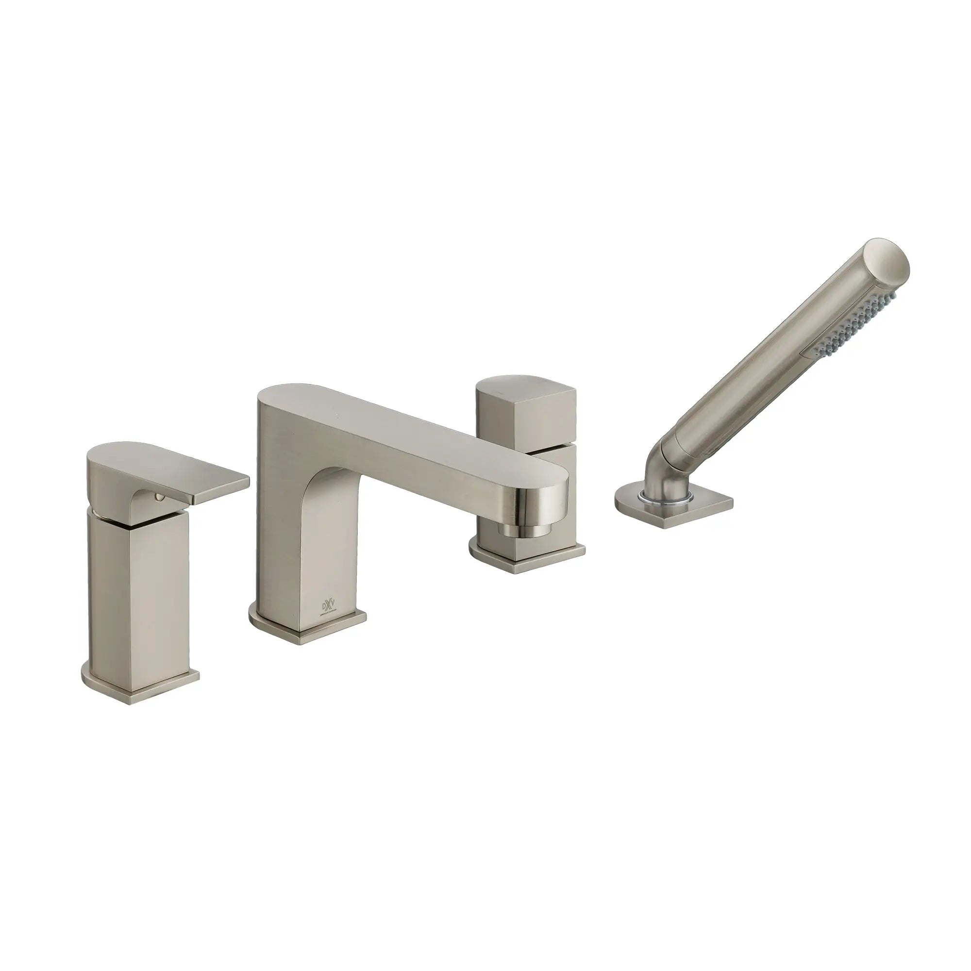 Robinet de bain romain à poignée unique Equility avec à douchette et poignée à levier // NICKEL BROSSÉ // 40768_D35109900144_CDNwebp.webp