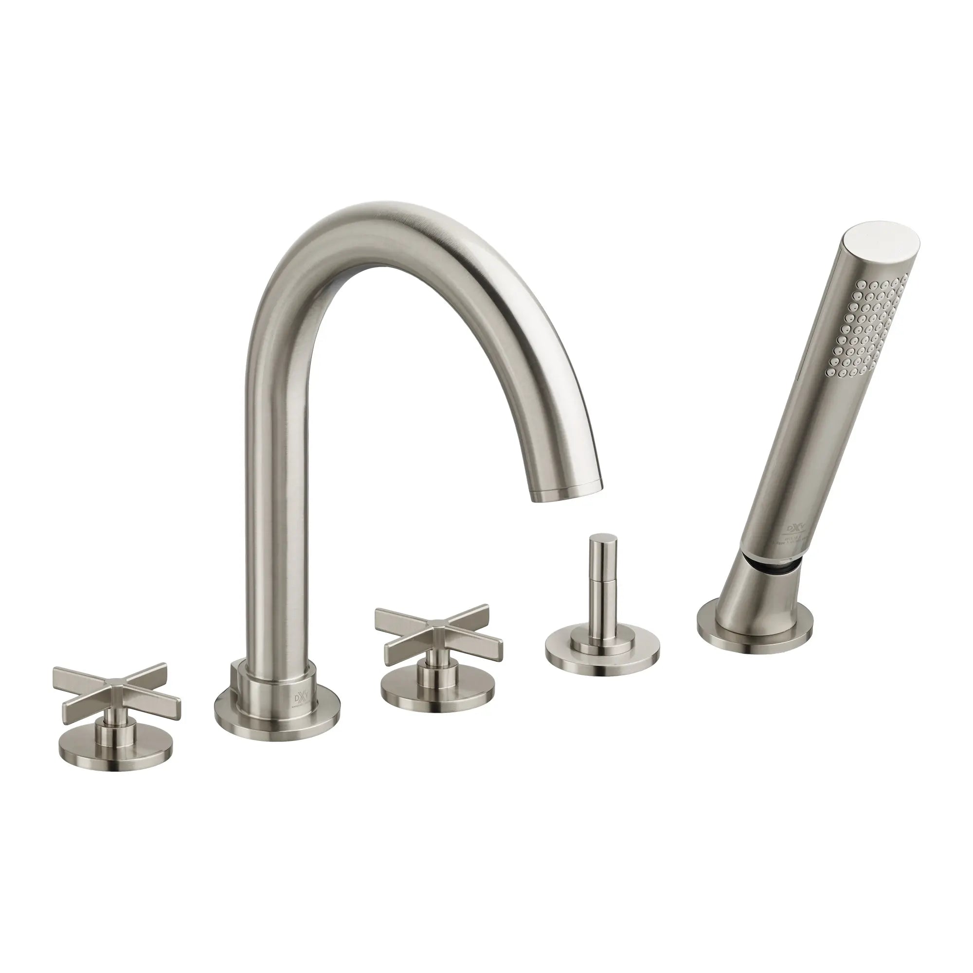 Robinet de bain romain à 2 poignées Percy avec à douchette et poignées en croix // NICKEL BROSSÉ // 41631_D35105940144_0_CDNwebp.webp