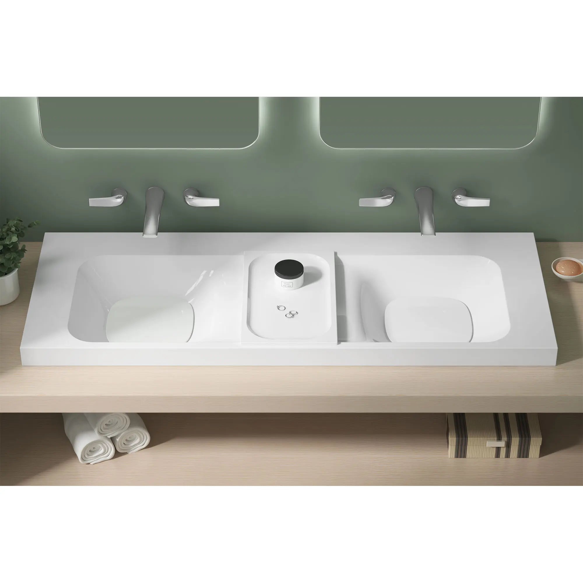 Lavabo double de 55 po DXV Modulus - sans trou  // CANVAS WHITE // 46885_1617955618-DXV_POP_Empty_TopDown_B-D35120450_D21060055_D19060000_0_CDNwebp.webp