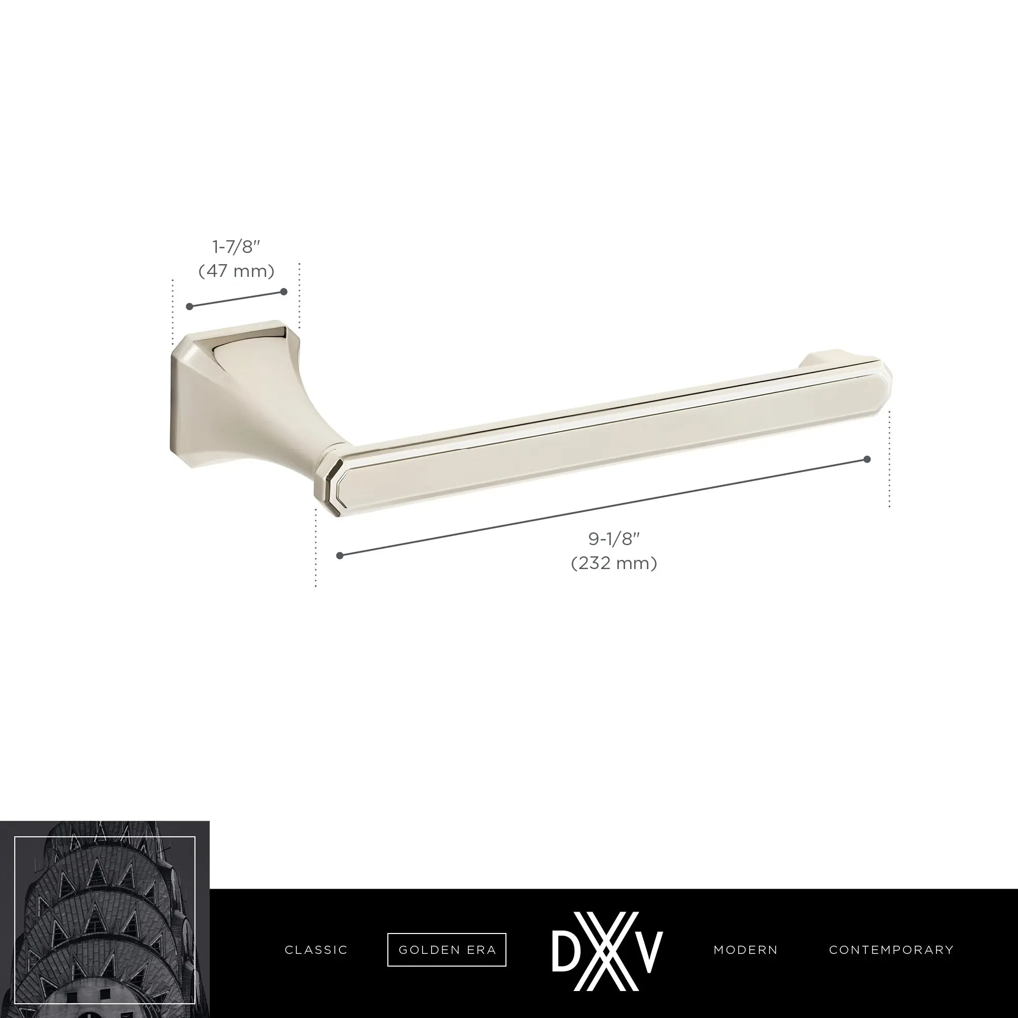 Porte-serviette Belshire // CHROME POLI // 68237_DXV_Belshire_D35170190_Towel_Arm_Info_CDNwebp.webp