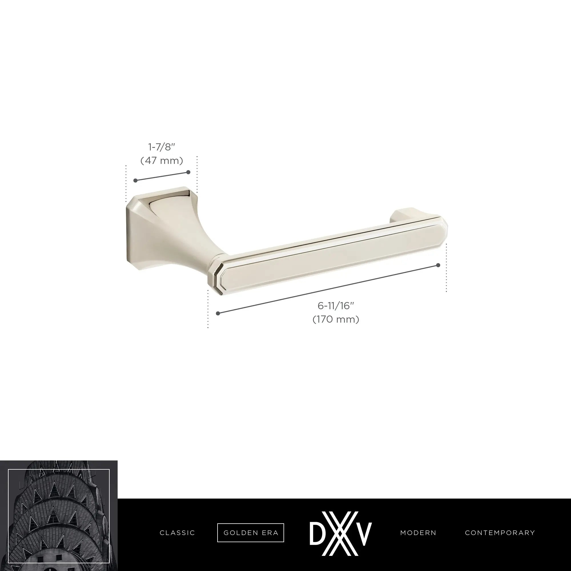 Porte-papier hygiénique Belshire // CHROME POLI // 68240_DXV_Belshire_D35170235_Toilet_Paper_Holder_Info_CDNwebp.webp