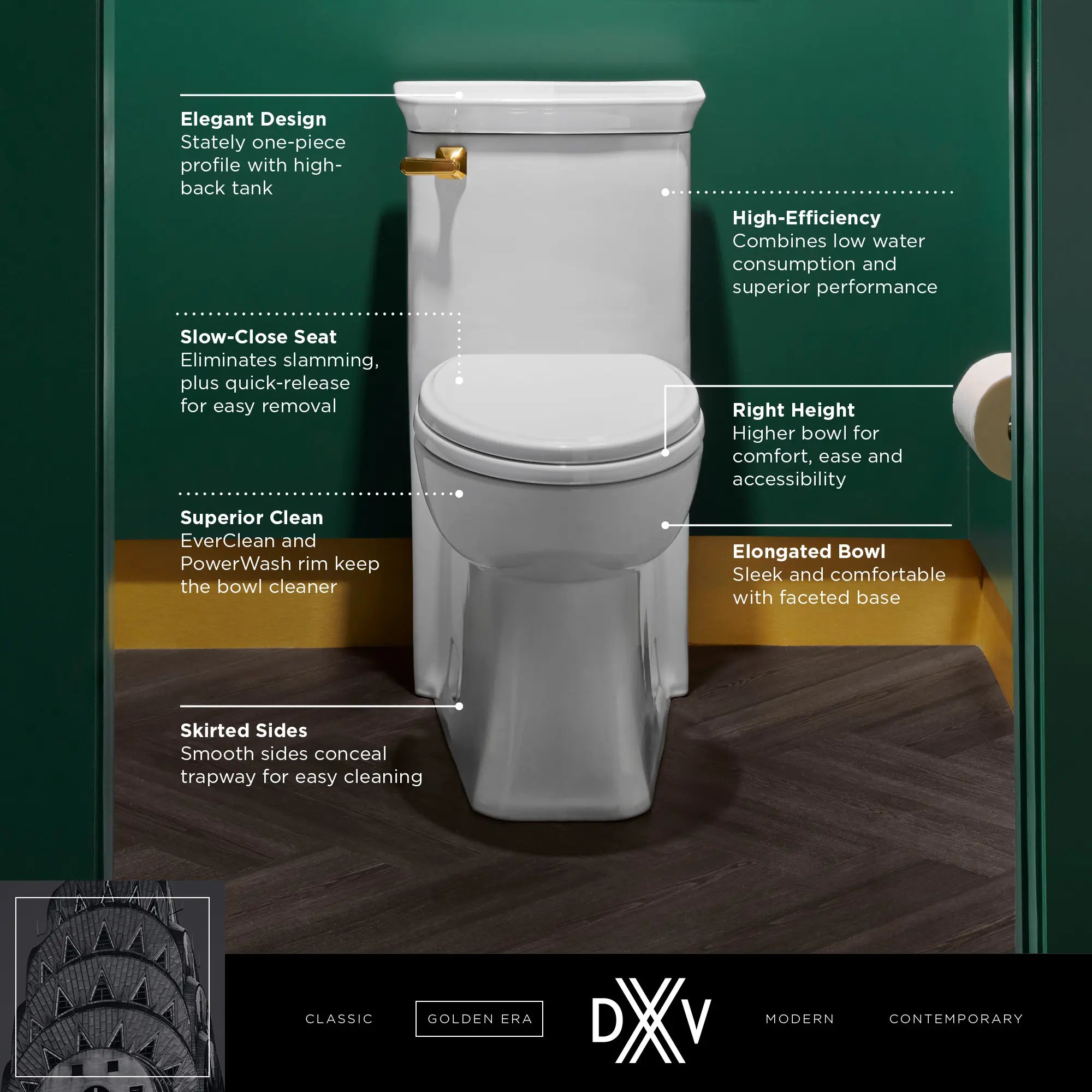 Toilette Belshire monopièce à cuvette allongée à hauteur de chaise avec siège // CANVAS WHITE // 68268_DXV_Belshire_Skirted_Toilet_D22025A101_Info_1_0_CDNwebp.webp