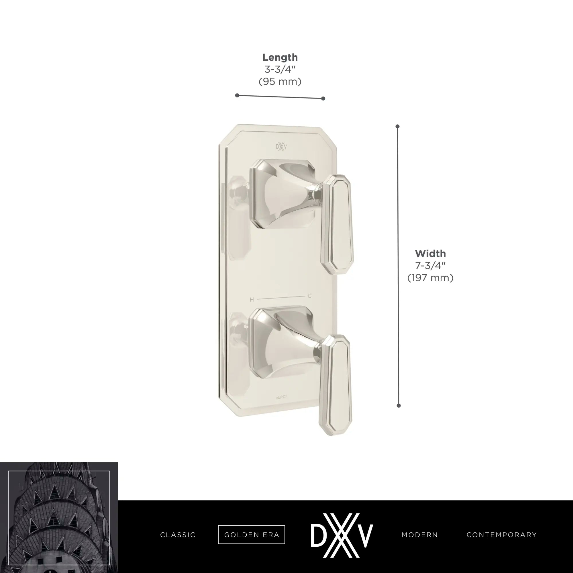 Garniture pour robinet thermostatique à deux poignées Belshire avec poignées à levier // CHROME POLI // 68273_2020_DXV_2_Handle_Thermo_Slim_Valve_D35170527_1_CDNwebp.webp