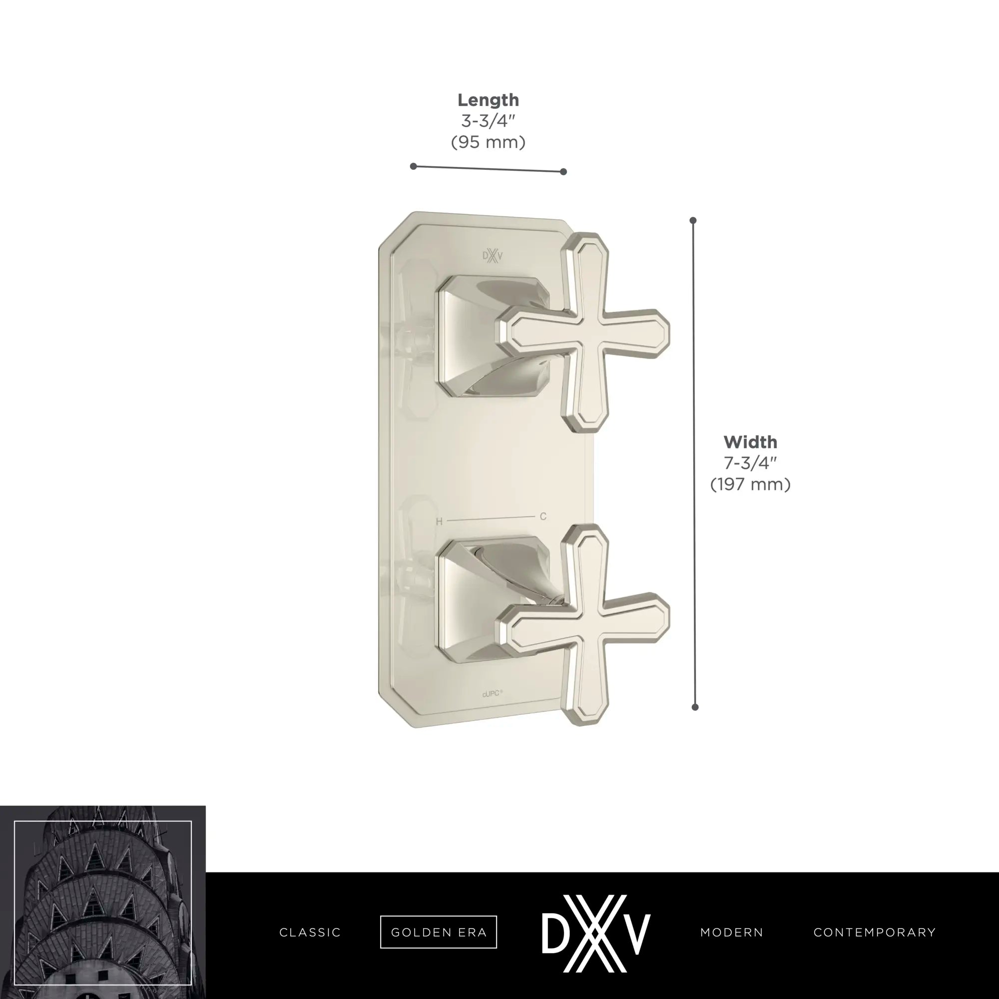 Garniture pour robinet thermostatique à deux poignées Belshire avec poignées en croix // CHROME POLI // 68274_2020_DXV_2_Handle_Thermo_Slim_Valve_D35170528_1_CDNwebp.webp