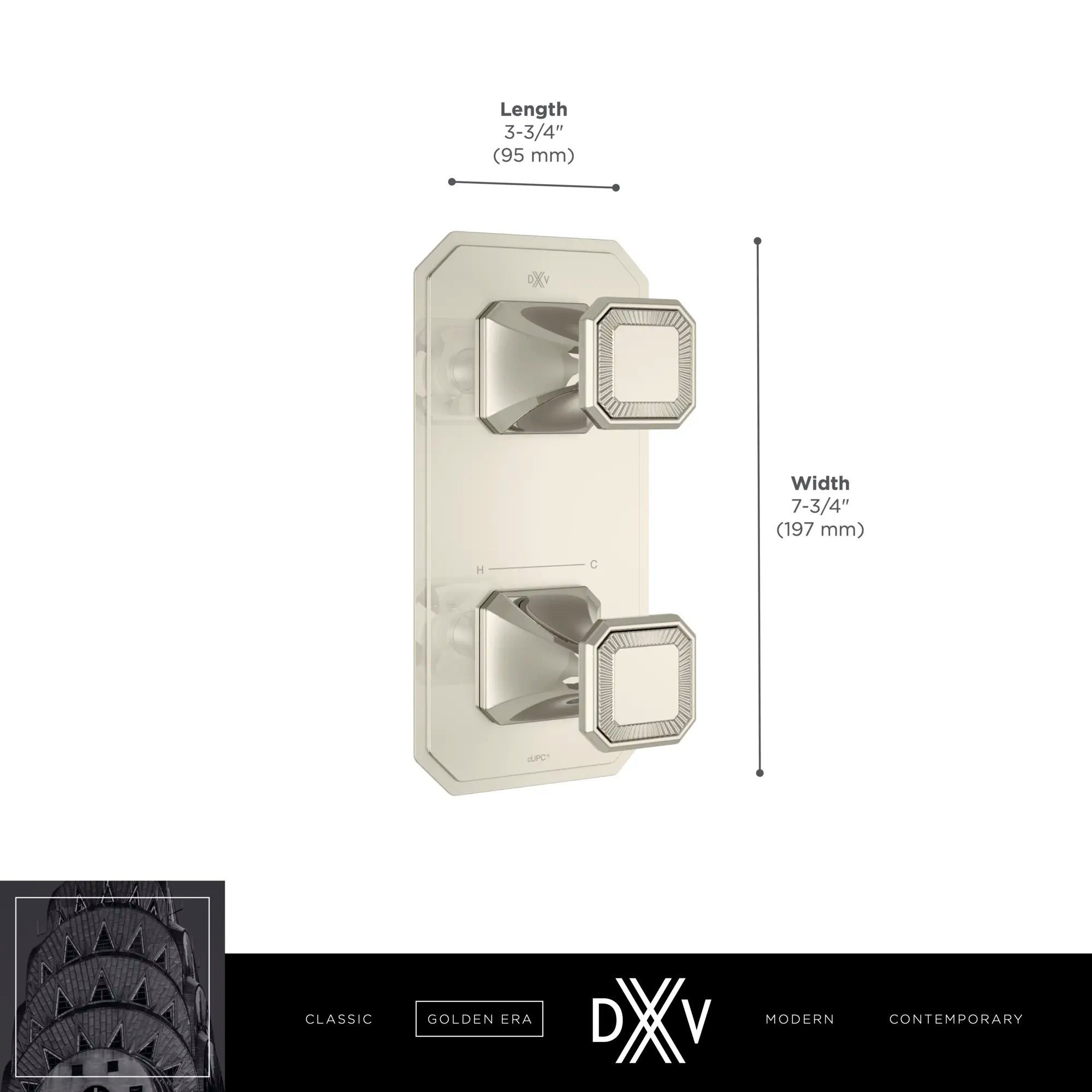Garniture pour robinet thermostatique à deux poignées Belshire avec poignées pleines // CHROME POLI // 68276_2020_DXV_2_Handle_Thermo_Slim_Valve_D35170529_1_CDNwebp.webp