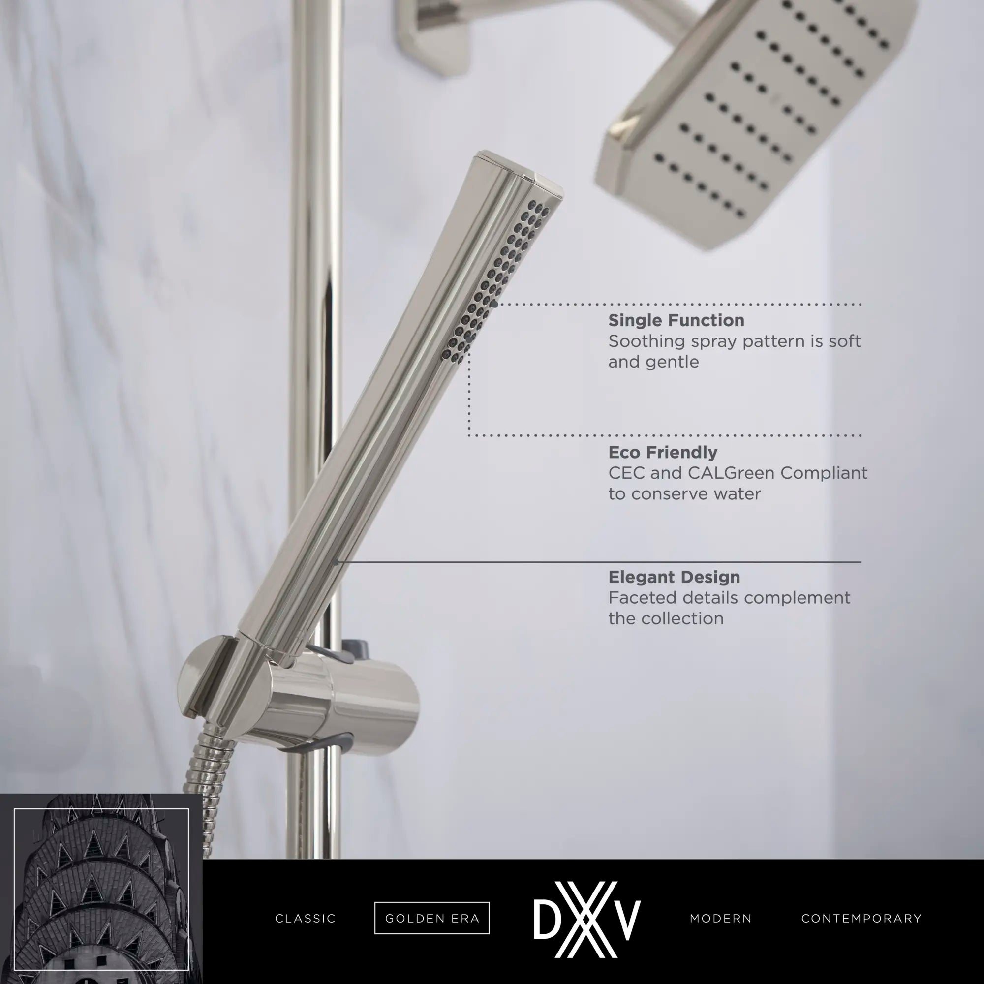 Douchette à fonction simple Traditionnel // CHROME POLI // 68286_2020_DXV_Hand_Shower_D35170781_1_0_CDNwebp.webp