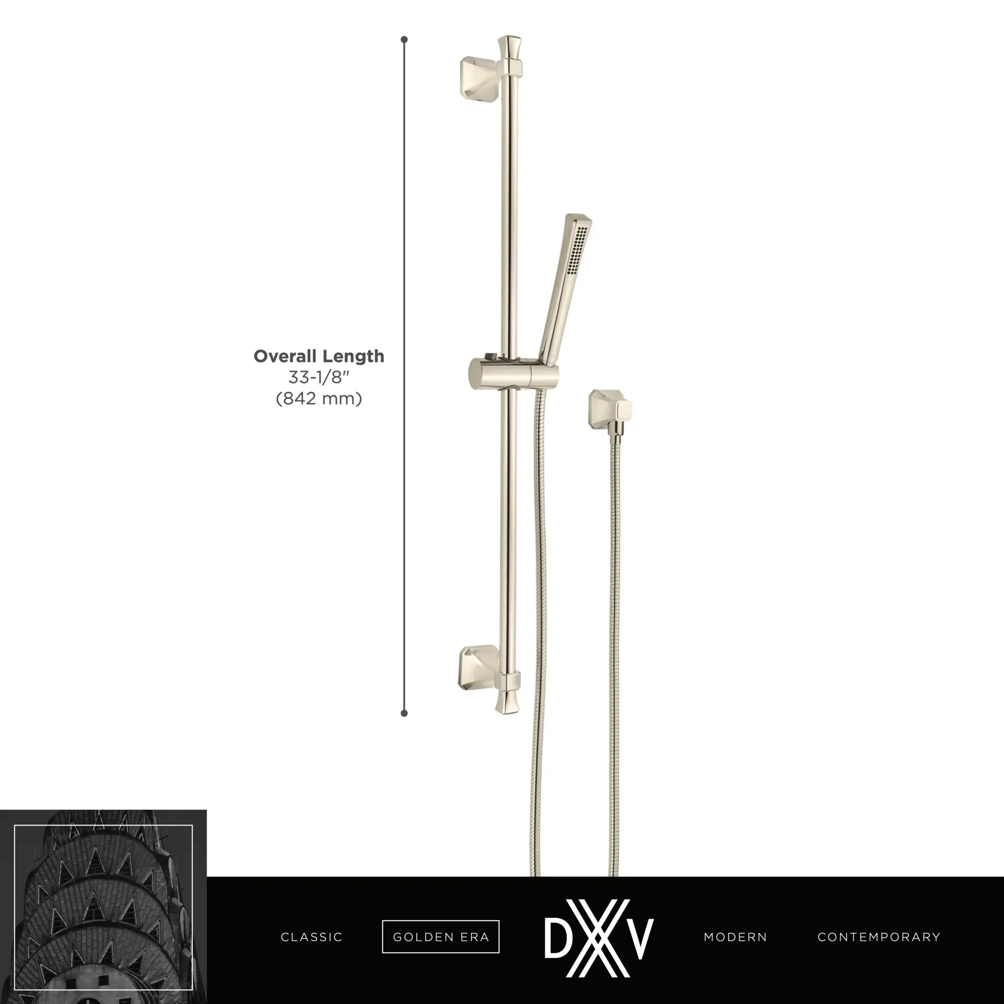 Douchette avec barre murale réglable en hauteur Belshire // CHROME POLI // 68292_2020_DXV_Shower_Set_D35170780_2_CDNwebp.webp