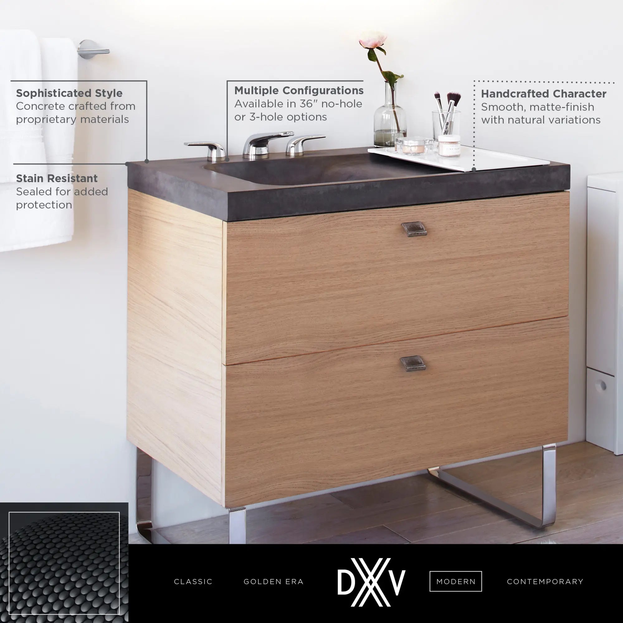 Lavabo de 36 po DXV Modulus - trois trous, G (sur la gauche) // CANVAS WHITE // 68327_DXV_Modulus_Concrete_Lav_Sink_D21050036LH08_D21050036LH_Info_0_CDNwebp.webp