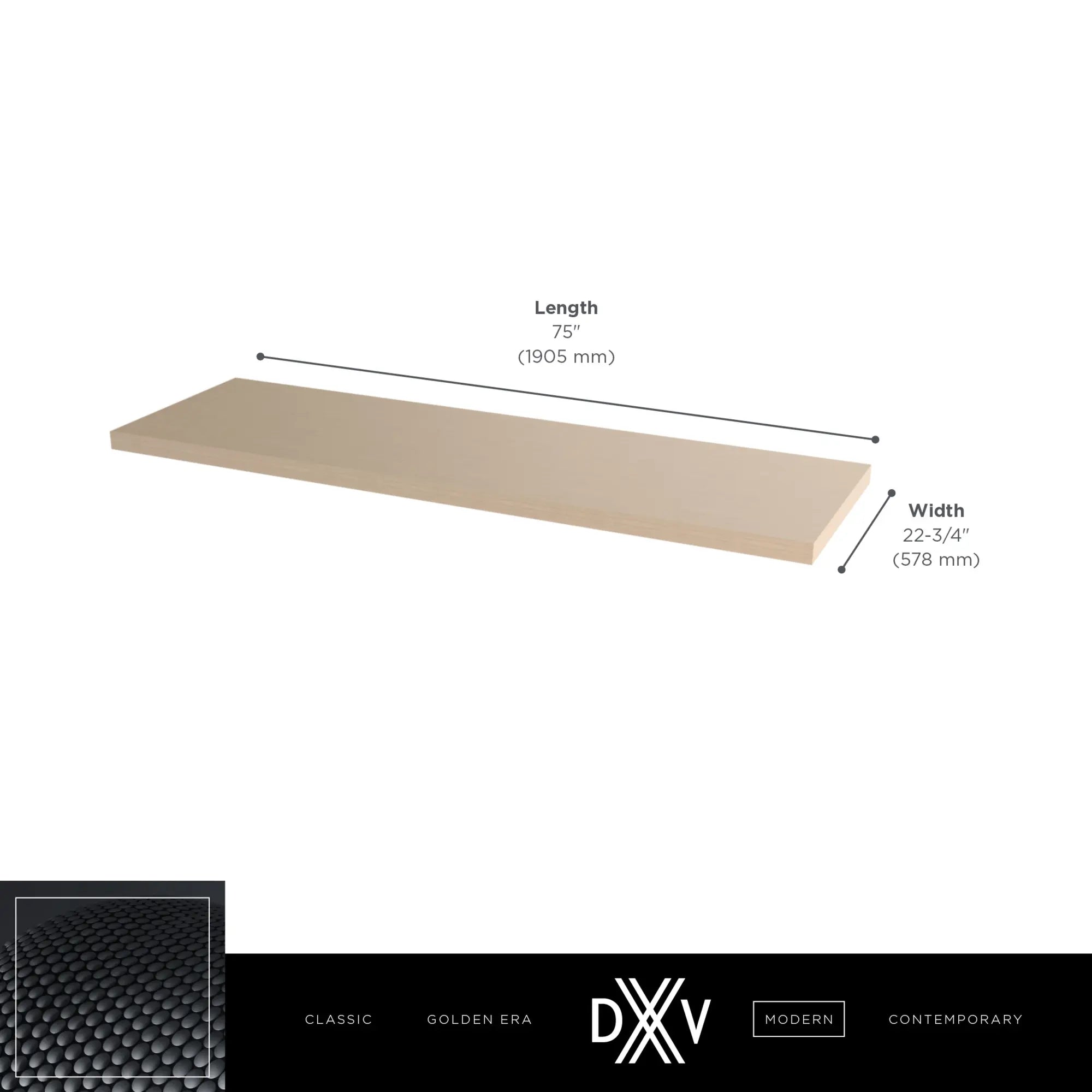 Dalle de comptoir 75 po DXV Modulus – simple // NATURAL OAK // 68331_DXV_Modulus_Countertop_Slab_D19035075SS_Info_CDNwebp.webp