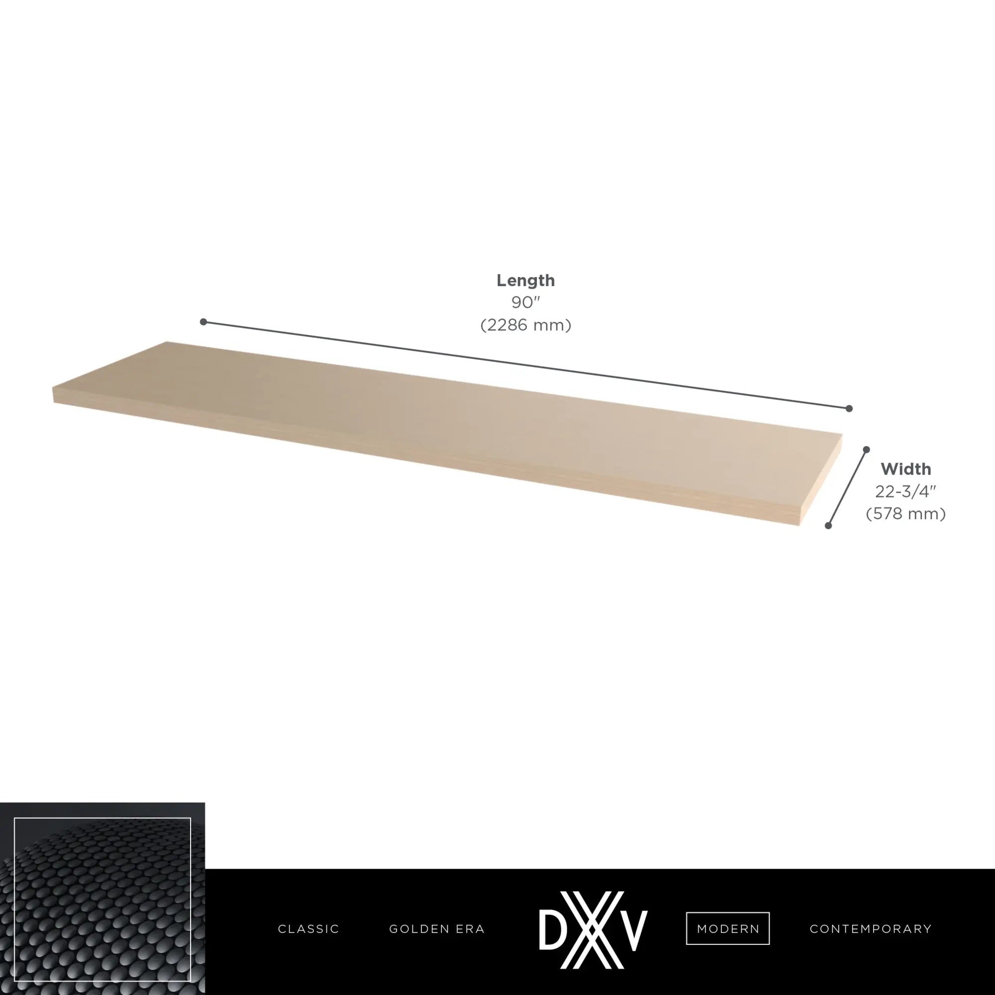 Dalle de comptoir 90 po DXV Modulus – double // NATURAL OAK // 68332_DXV_Modulus_Countertop_Slab_D19040090DS_Info_CDNwebp.webp