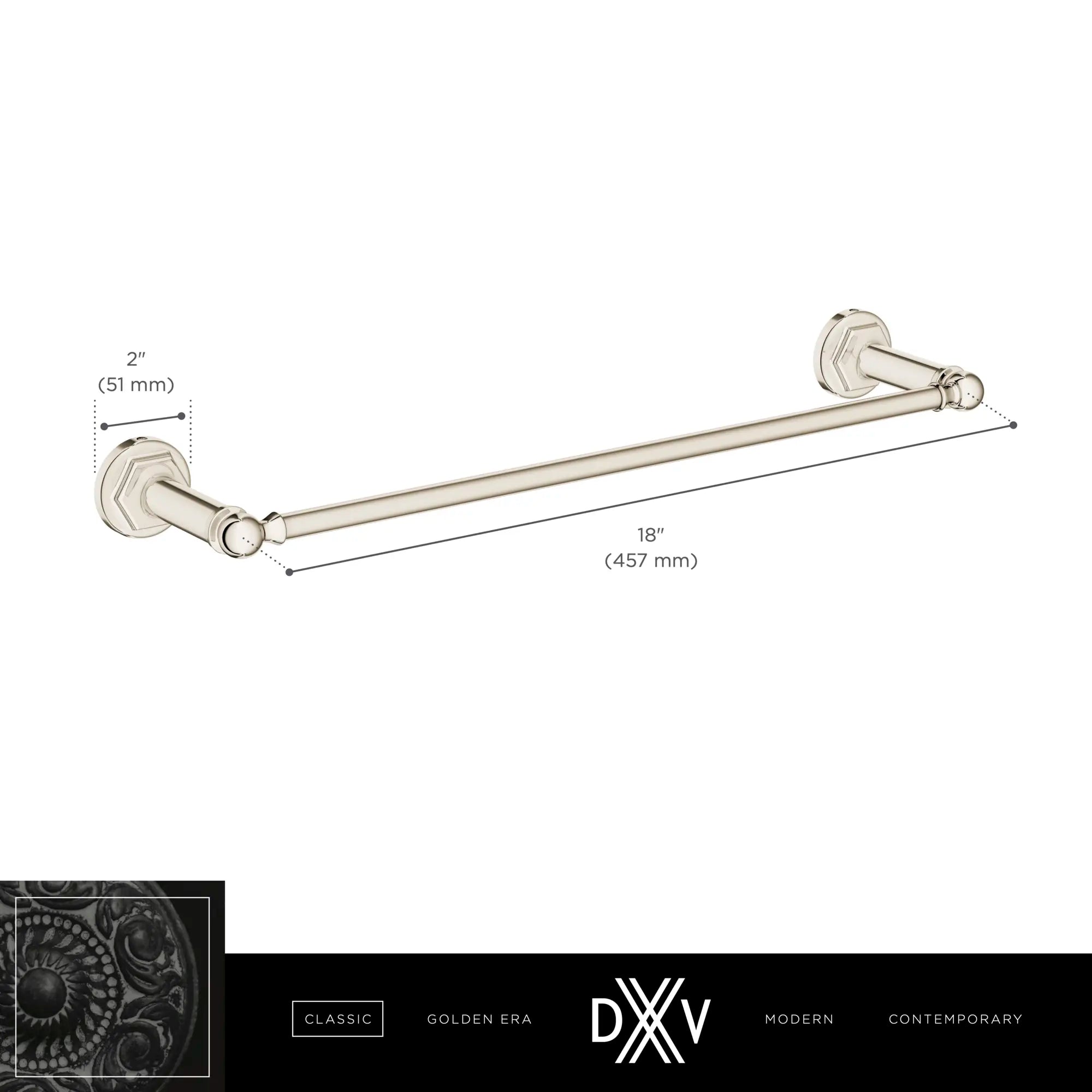 Porte-serviette de 18 po Oak Hill // CHROME POLI // 68367_DXV_Oak_Hill_Acessories_D35155180_Infographic_1_CDNwebp.webp