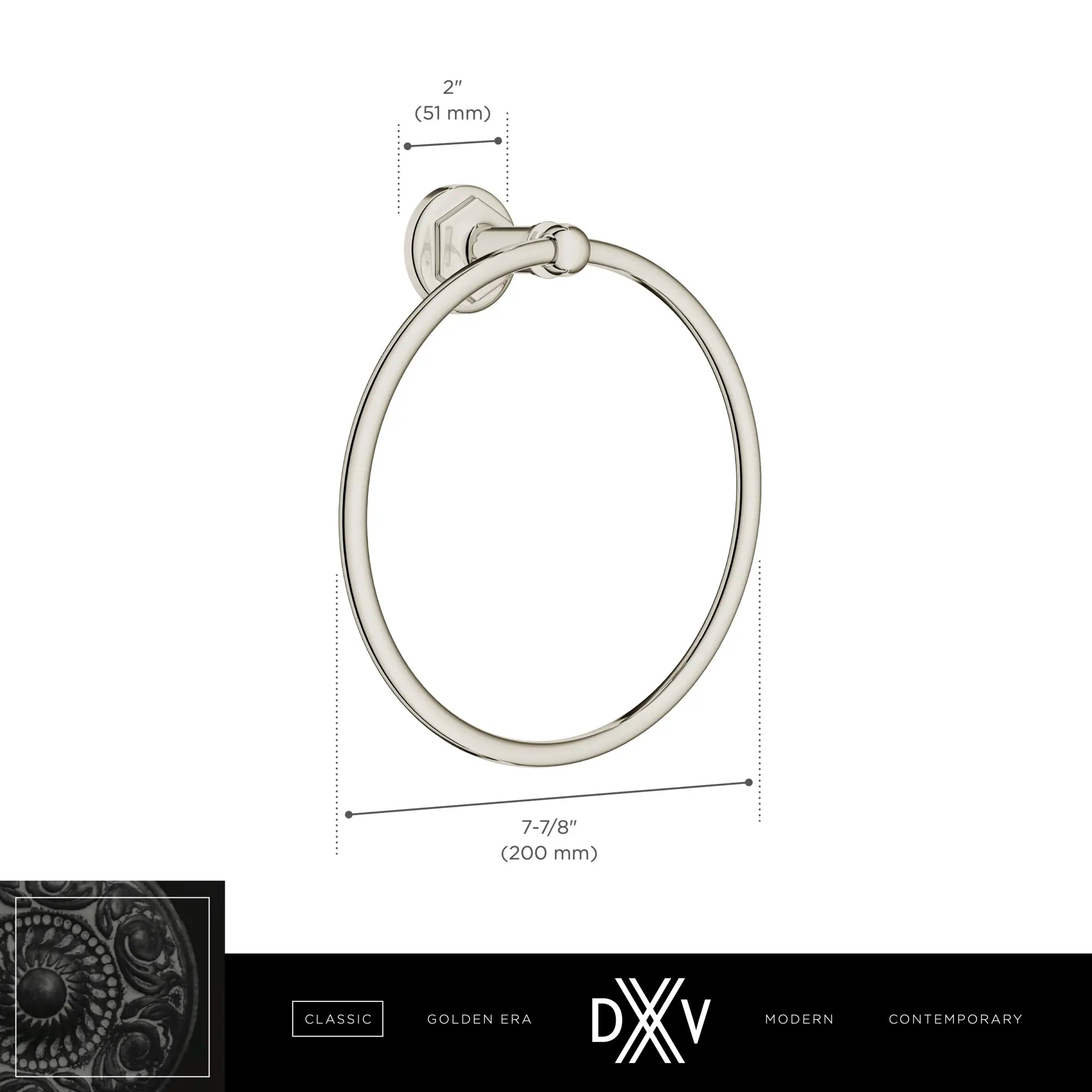 Anneau porte-serviette Oak Hill // CHROME POLI // 68368_DXV_Oak_Hill_Acessories_D35155190_Infographic_1_CDNwebp.webp