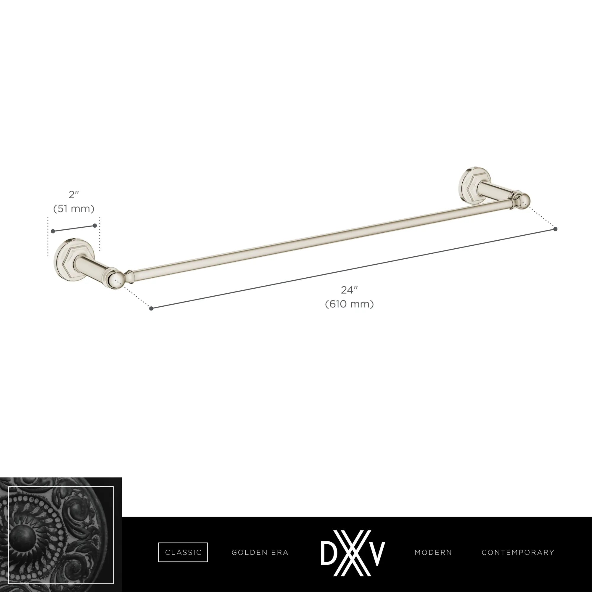 Porte-serviettes de 24 po Oak Hill // CHROME POLI // 68371_DXV_Oak_Hill_Acessories_D35155240_Infographic_1_1_CDNwebp.webp