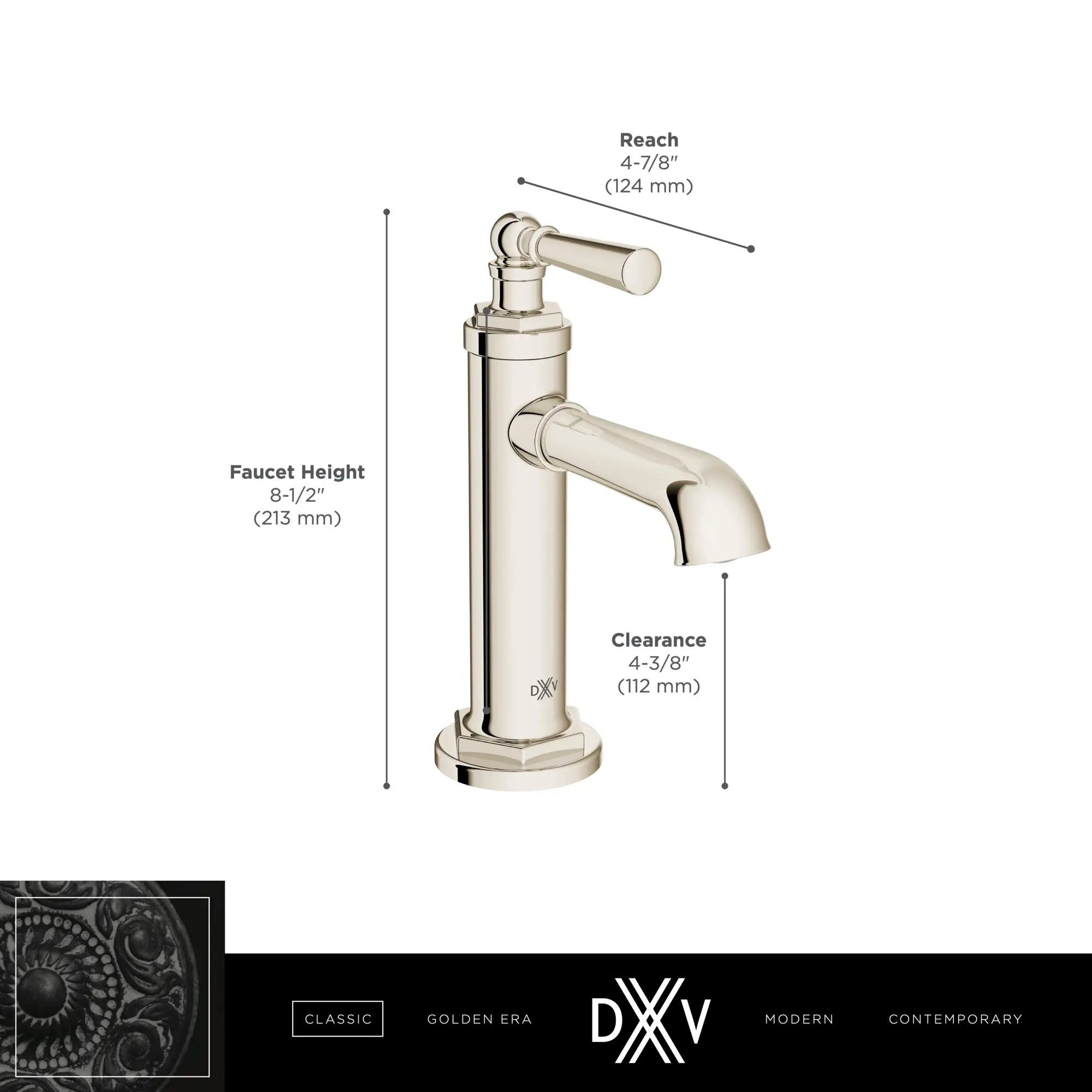 Robinet de lavabo à monocommande Oak Hill // CHROME POLI // 68377_DXV_Oak_Hill_Single_Handle_Faucet_D35155100_Infographic_2_CDNwebp.webp