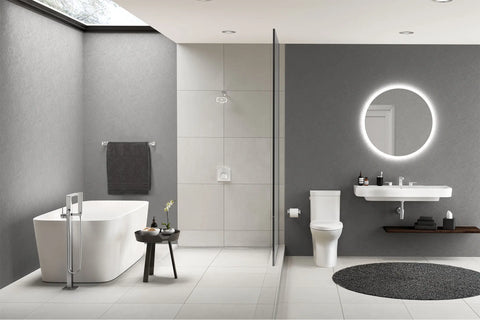 Robinet de bain à installation au plancher Carré avec à douchette et poignée à levier