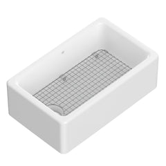 [D20066230.415] Hillside® 30 in. Apron Kitchen Sink with Offset Drain - Canvas White