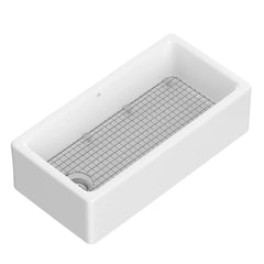 [D20066236.415] Hillside® 36 in. Apron Kitchen Sink with Offset Drain - Canvas White