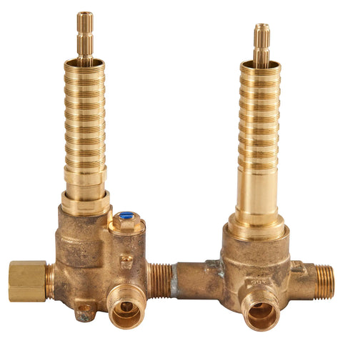 Robinet brut thermostatique à deux poignées avec inverseur à deux voies - Fonctions non partagées (discret)