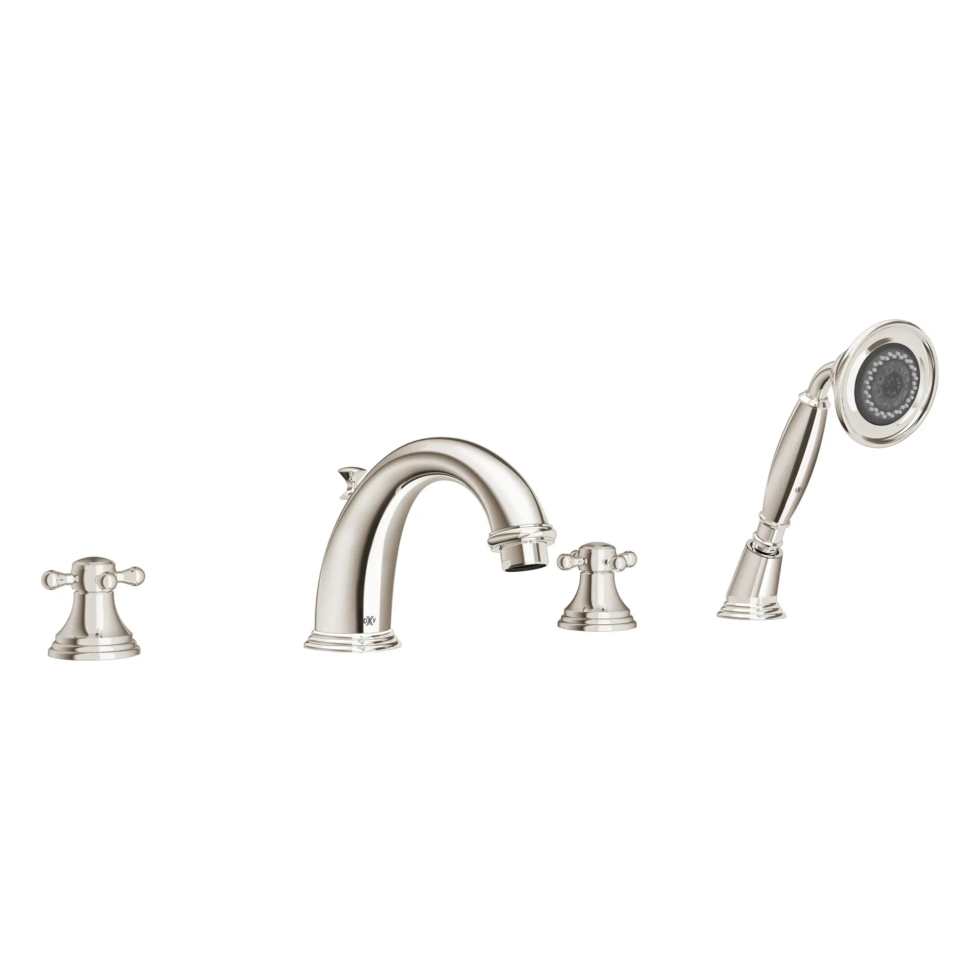 Robinet de bain romain à 2 poignées Ashbee avec à douchette et poignées en croix // PLATINUM NICKEL // 92953_D3510194C.150_CDNwebp.webp