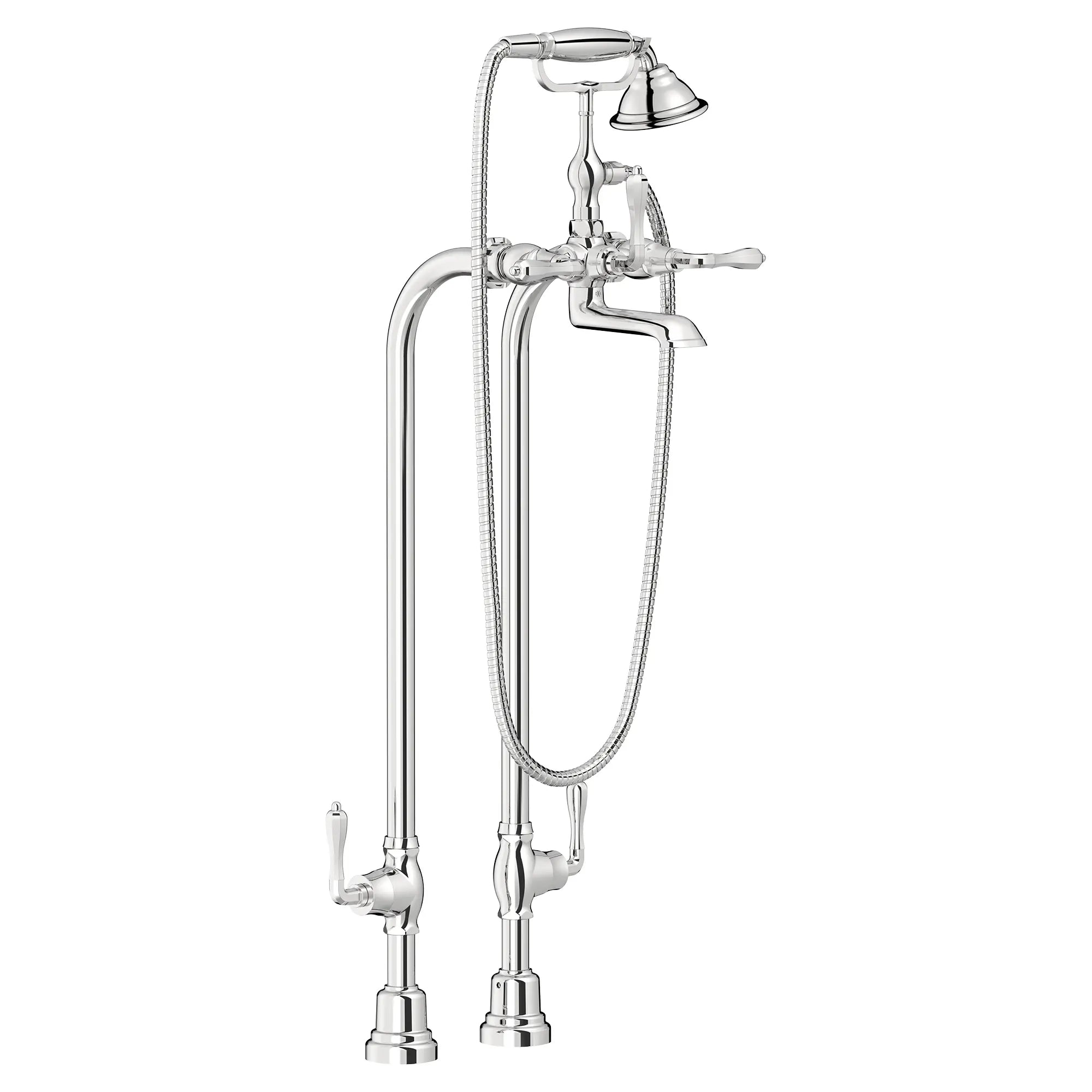 Robinet de bain à installation au plancher Traditionnel avec à douchette et poignées à levier Ashbee // CHROME POLI // 92958_D3510195C.100_CDNwebp.webp